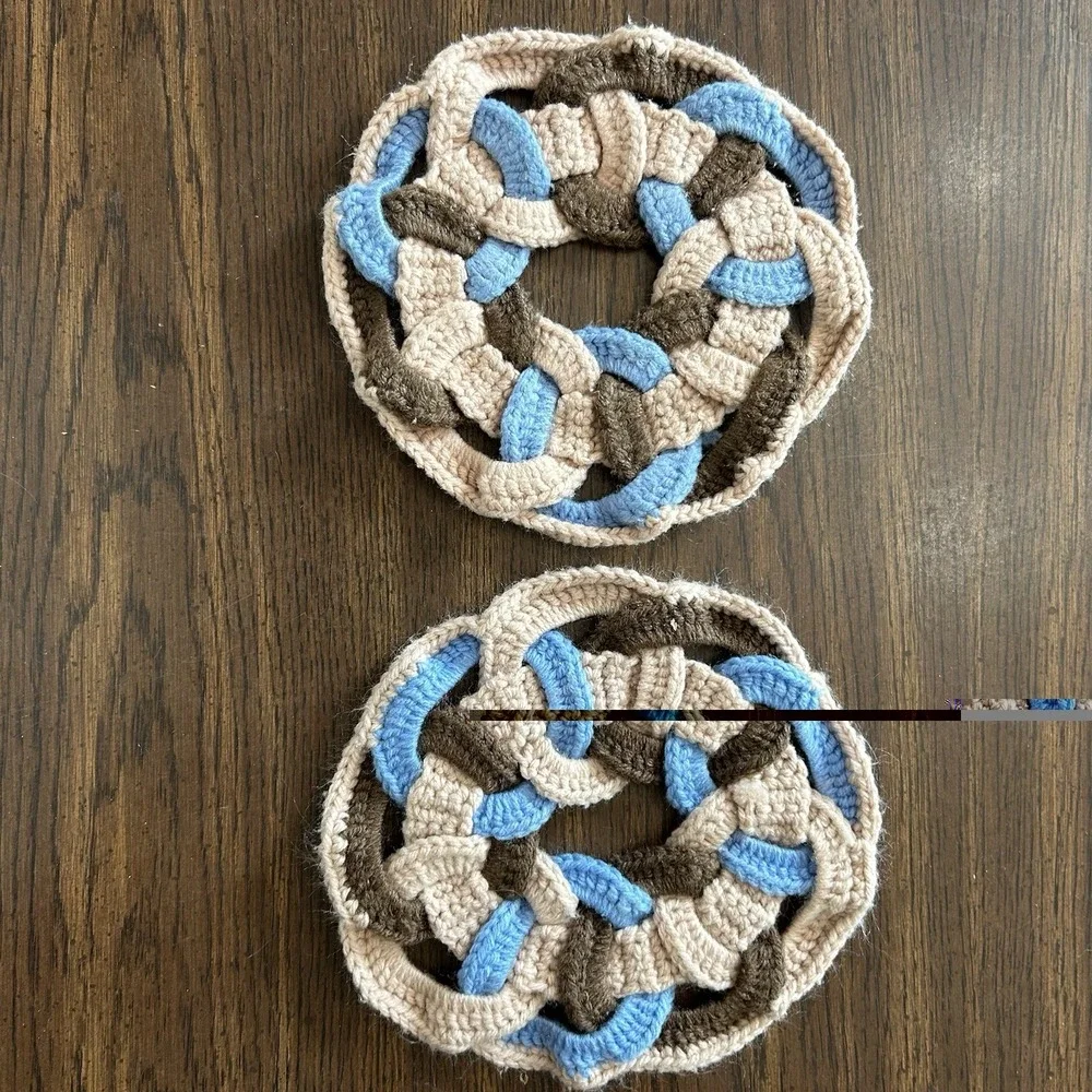 Vintage 70s Cottagecore Handmade Braided Crochet Trivet Hot Pad Set 2 Boho Folk